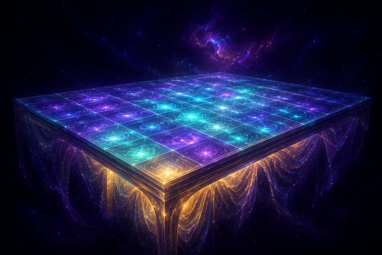 oja de cálculo luminosa flotando en el espacio — representación visual de una base de datos organizada